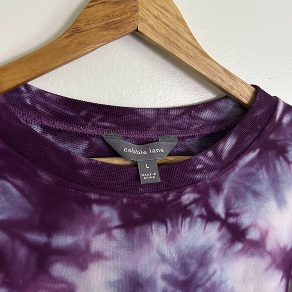 Cobble Lane Cropped Purple Tie Dye Sweatshirt Women Size Large Cotton Blend - Picture 3 of 6